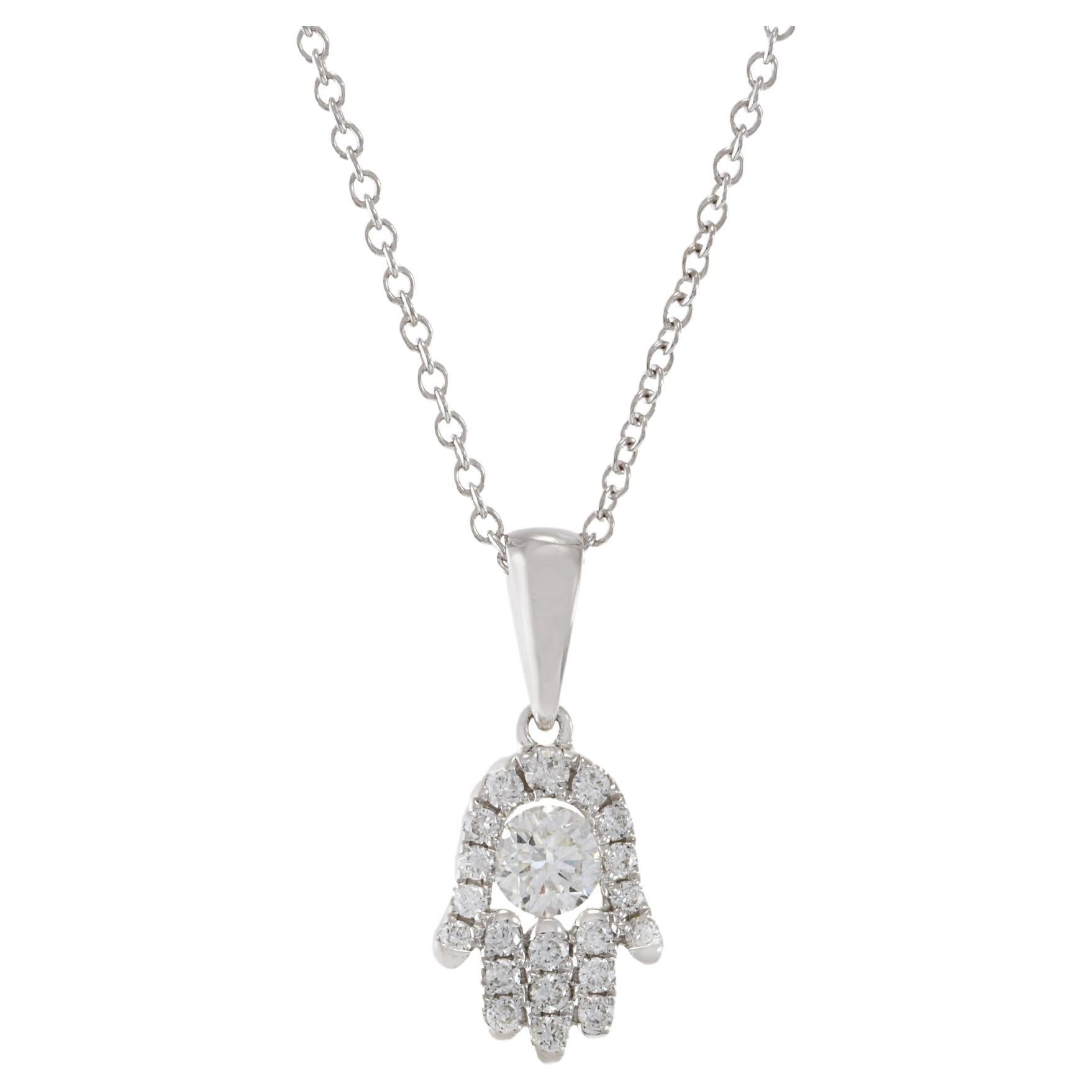 18KT White Gold Diamond Hamsa Pendant