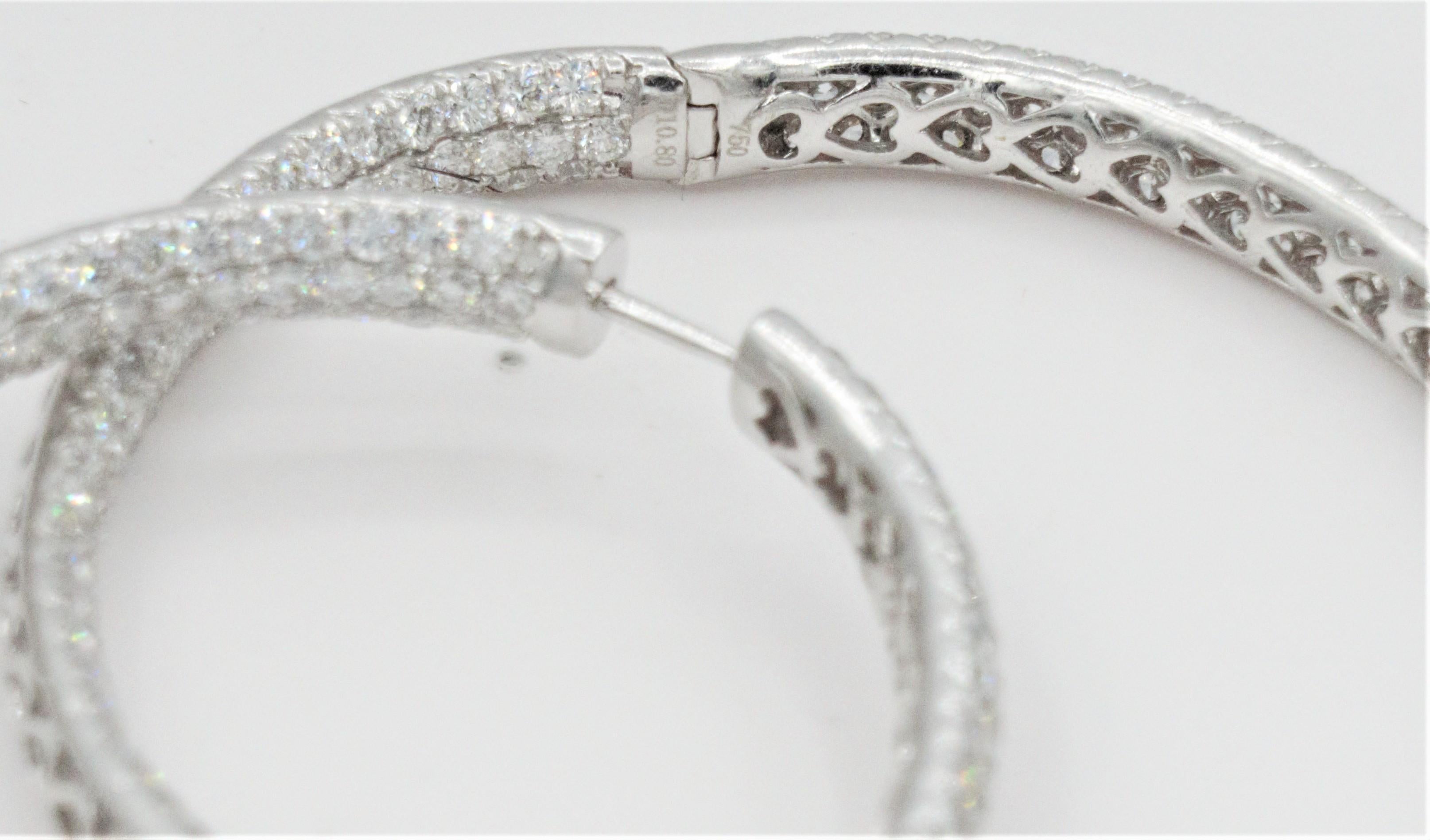 Women's 18kt White Gold Pave Diamond Hoop Earrings, Hinged Oval, 10.80cttw., Like-New