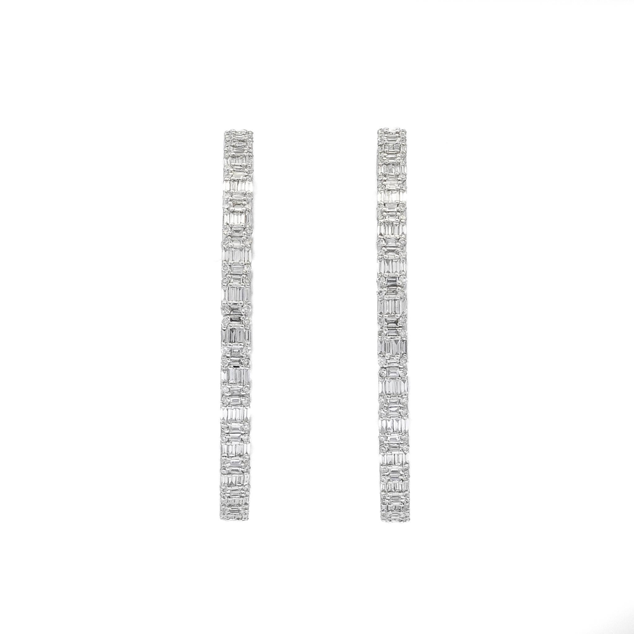 Baguette Cut  Natural Dimond 2.13 Carats 18KT White Gold 'in and Out' Hoop Earring E20248 For Sale