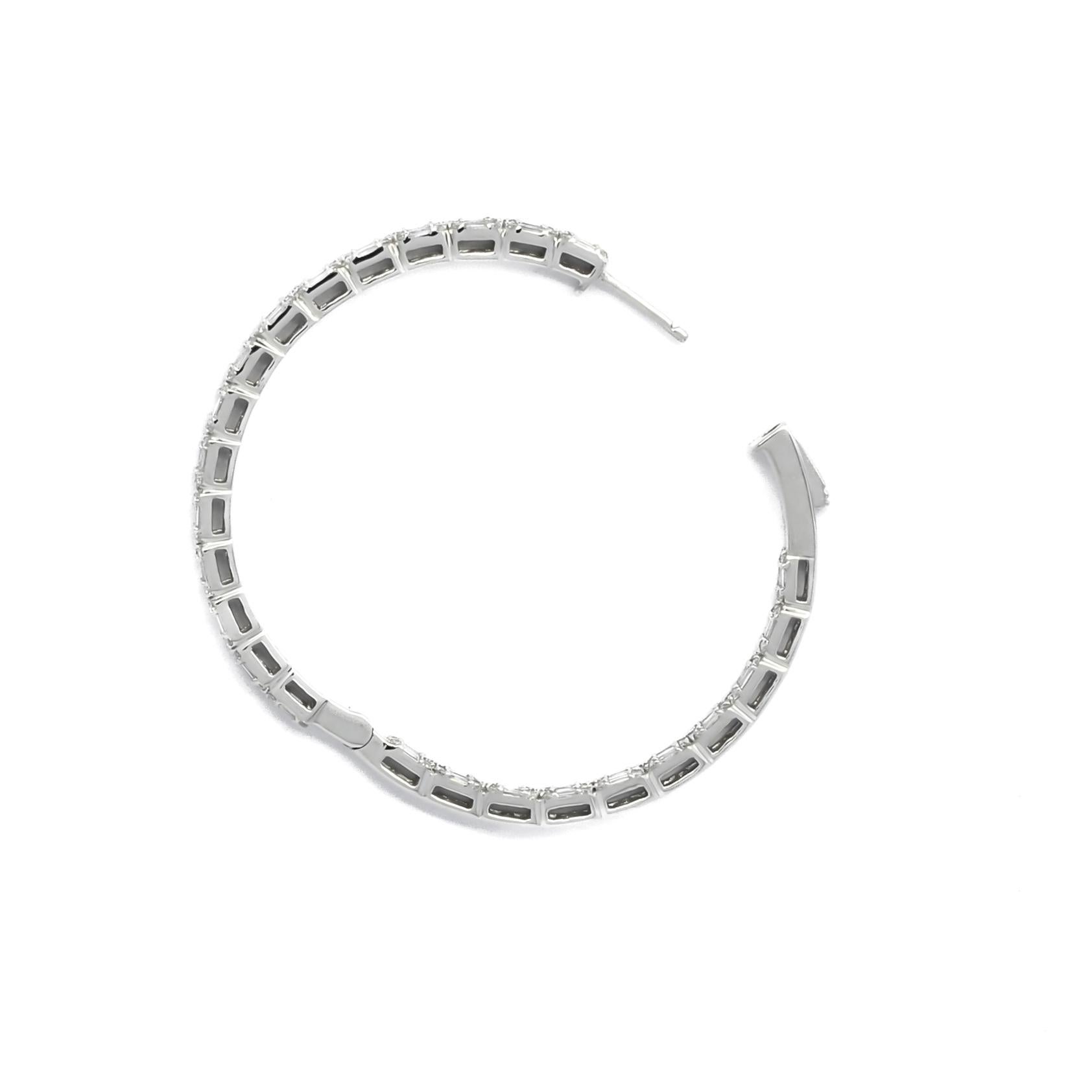 Women's  Natural Dimond 2.13 Carats 18KT White Gold 'in and Out' Hoop Earring E20248 For Sale