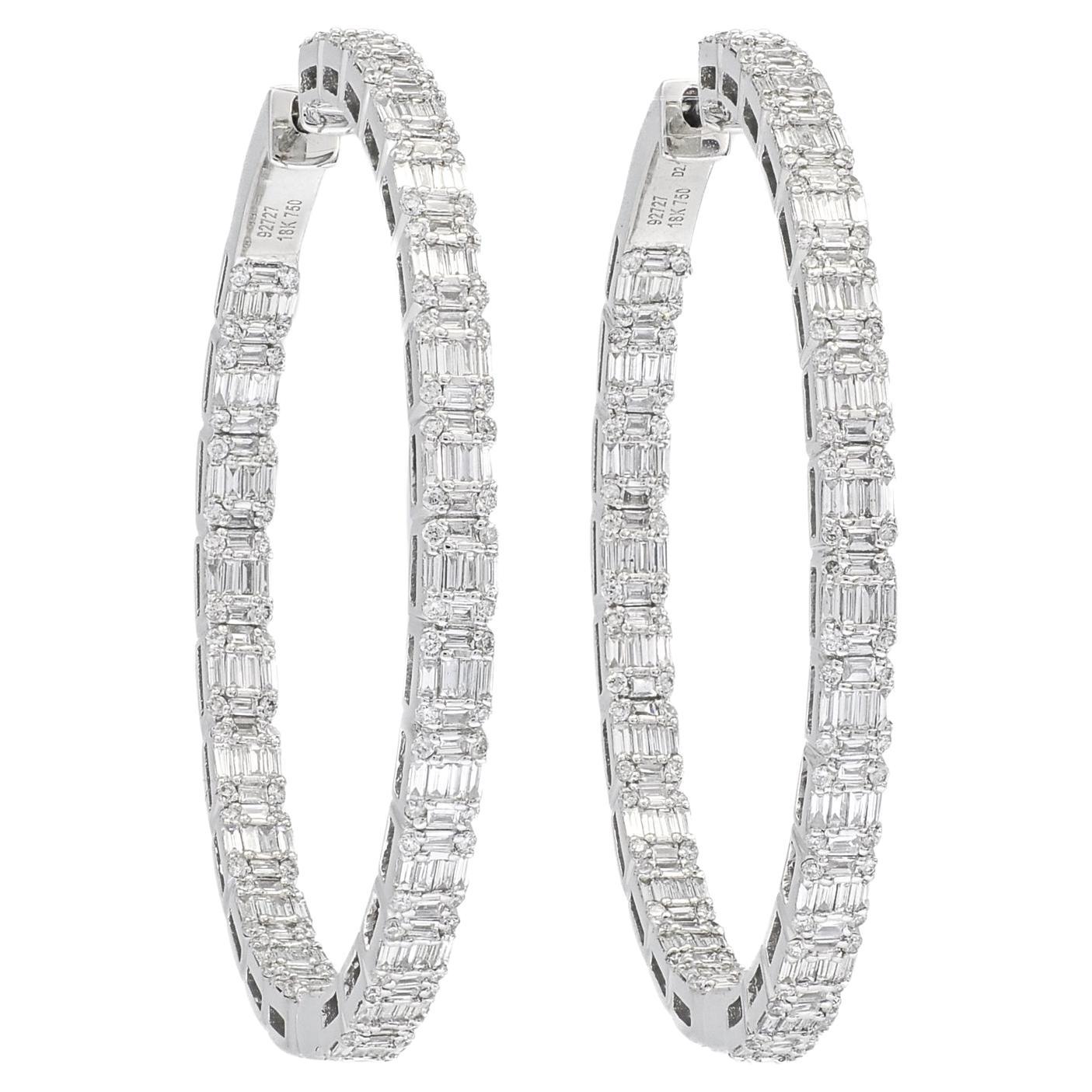 18KT White Gold Diamond 'in and Out' Cluster Illusion Hoop Earring E20248