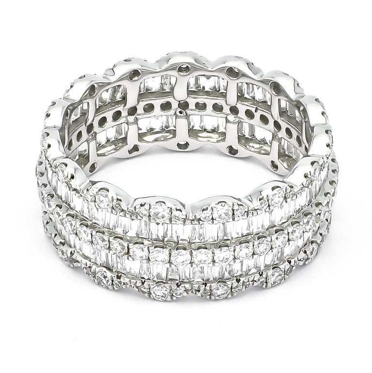 18KT White Gold Diamond Multi Row Eternity Band, Modern Statement