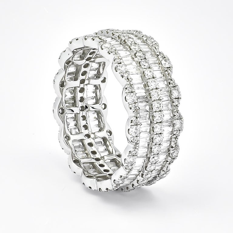 18KT White Gold Diamond Multi Row Eternity Band, Modern Statement