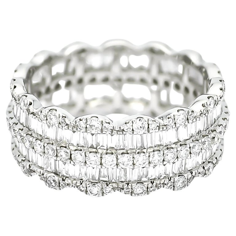 18KT White Gold Diamond Multi Row Eternity Band, Modern Statement