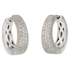 Boucles d'oreilles créoles en or blanc 18 carats, pavées de diamants, 202 diamants, 1 carat au total