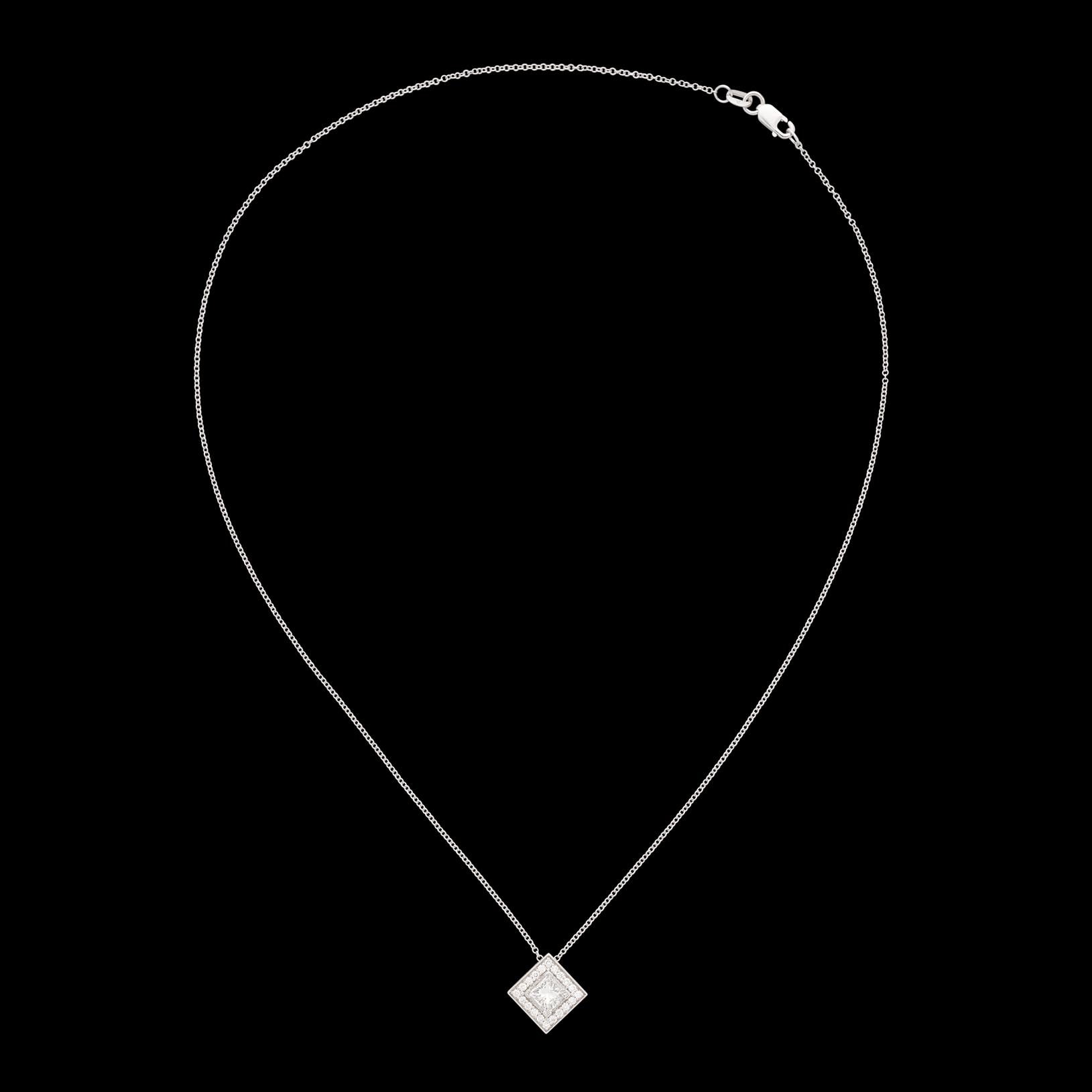 Princess Cut 18kt White Gold Diamond Pendant Necklace For Sale