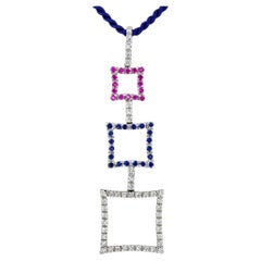 18kt White Gold Diamond, Pink Blue Sapphire Pendant, 15 in, New, Designer 8.6 gr