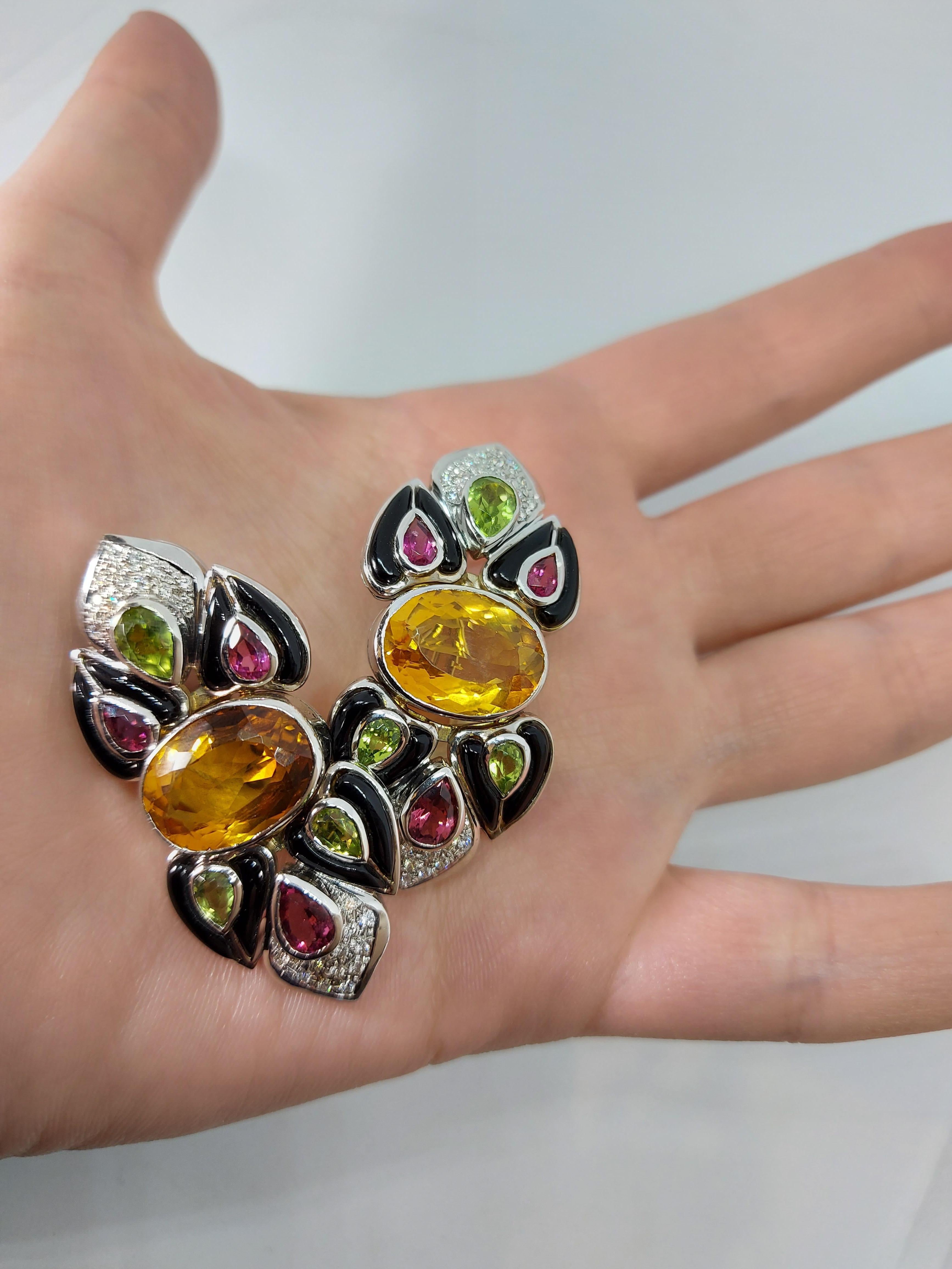 18 Karat White Gold Diamond & Precious Stones, Clip-On Earrings with Black Onyx For Sale 7