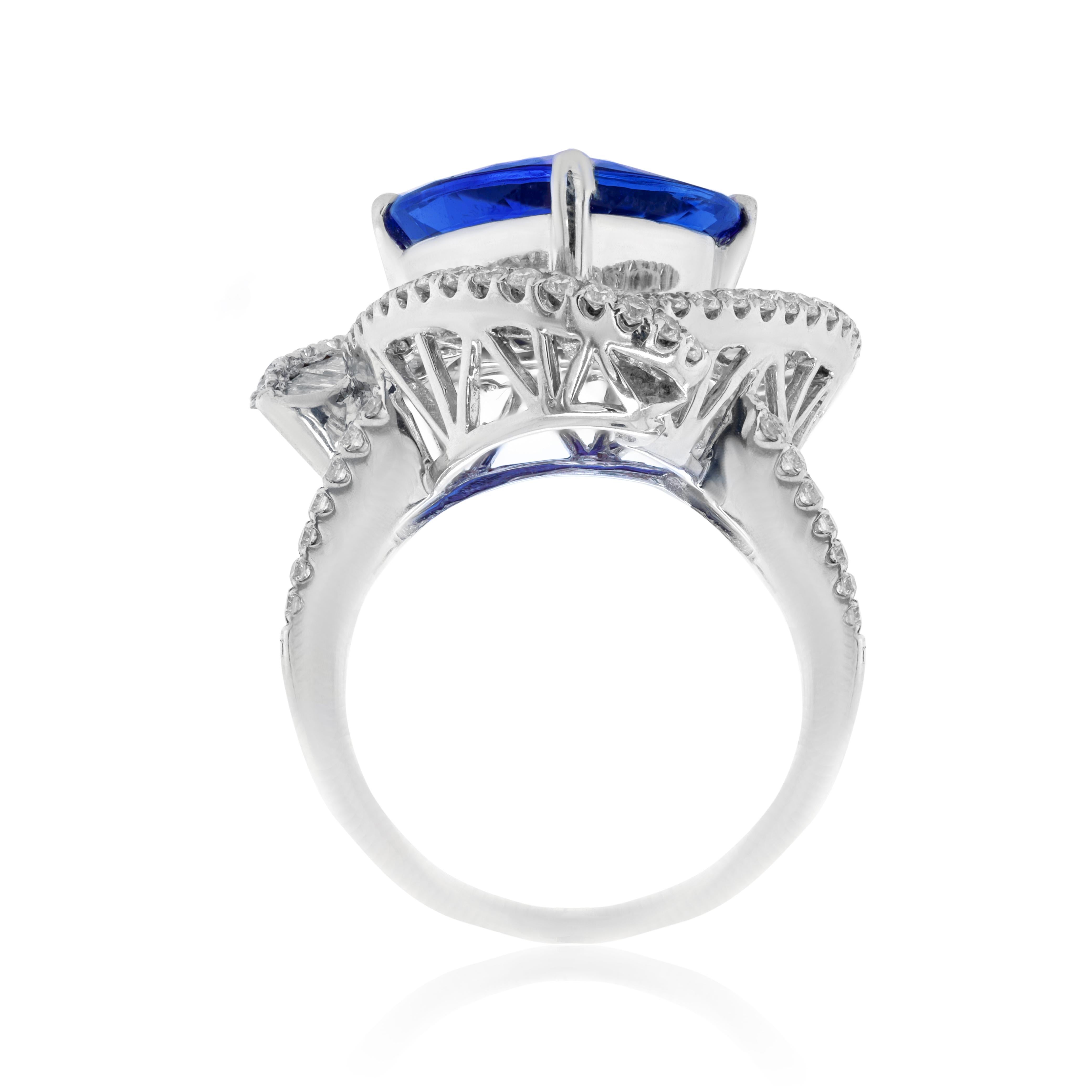 18kt White Gold Diamond Ring Features 7.19cts Tanzanite And 3.20cts Diamonds 
