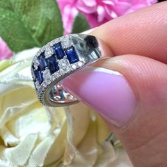 18KT White Gold Diamond Ring with Baguette-Cut Sapphires