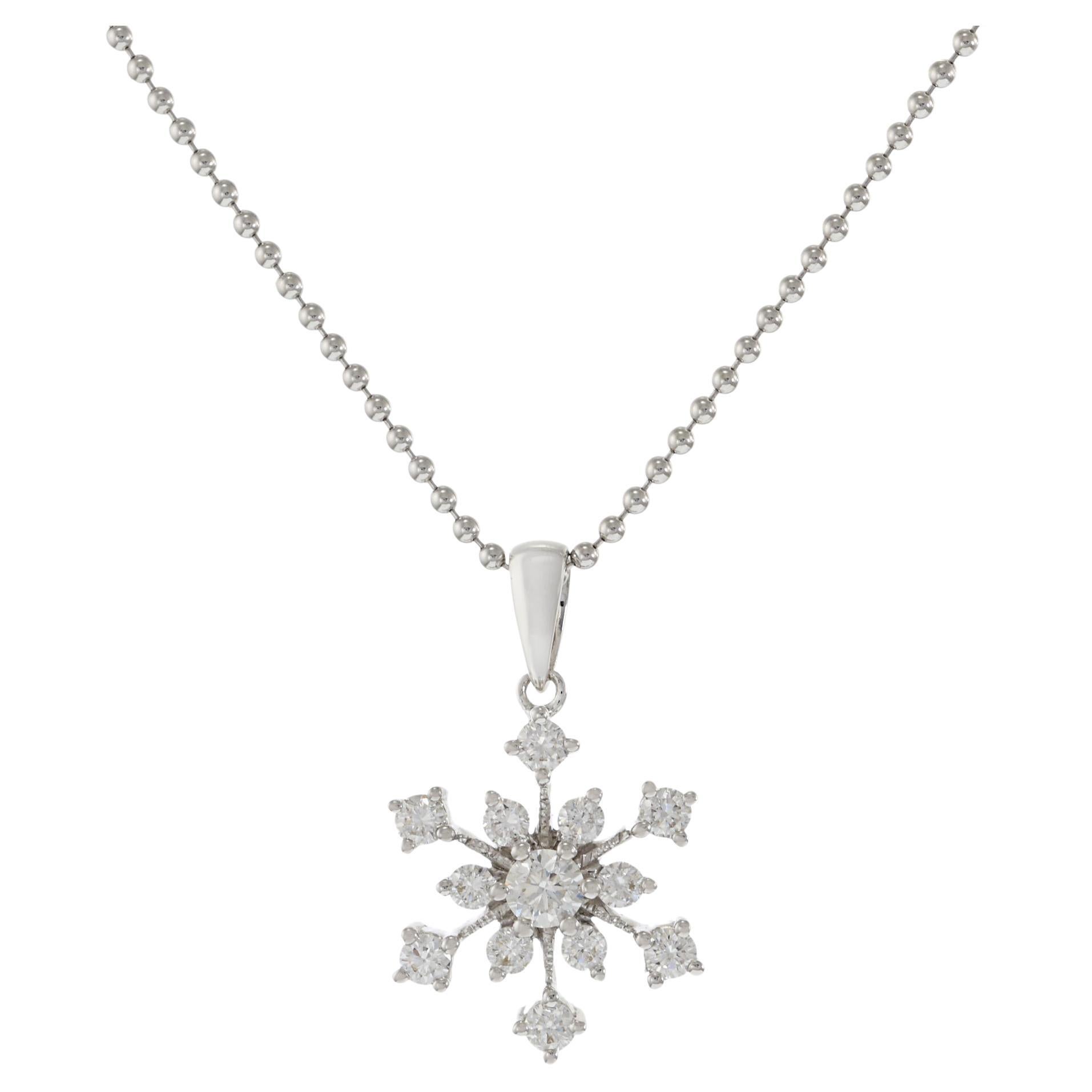 18KT White Gold Diamond Snowflake Pendant With Chain For Sale