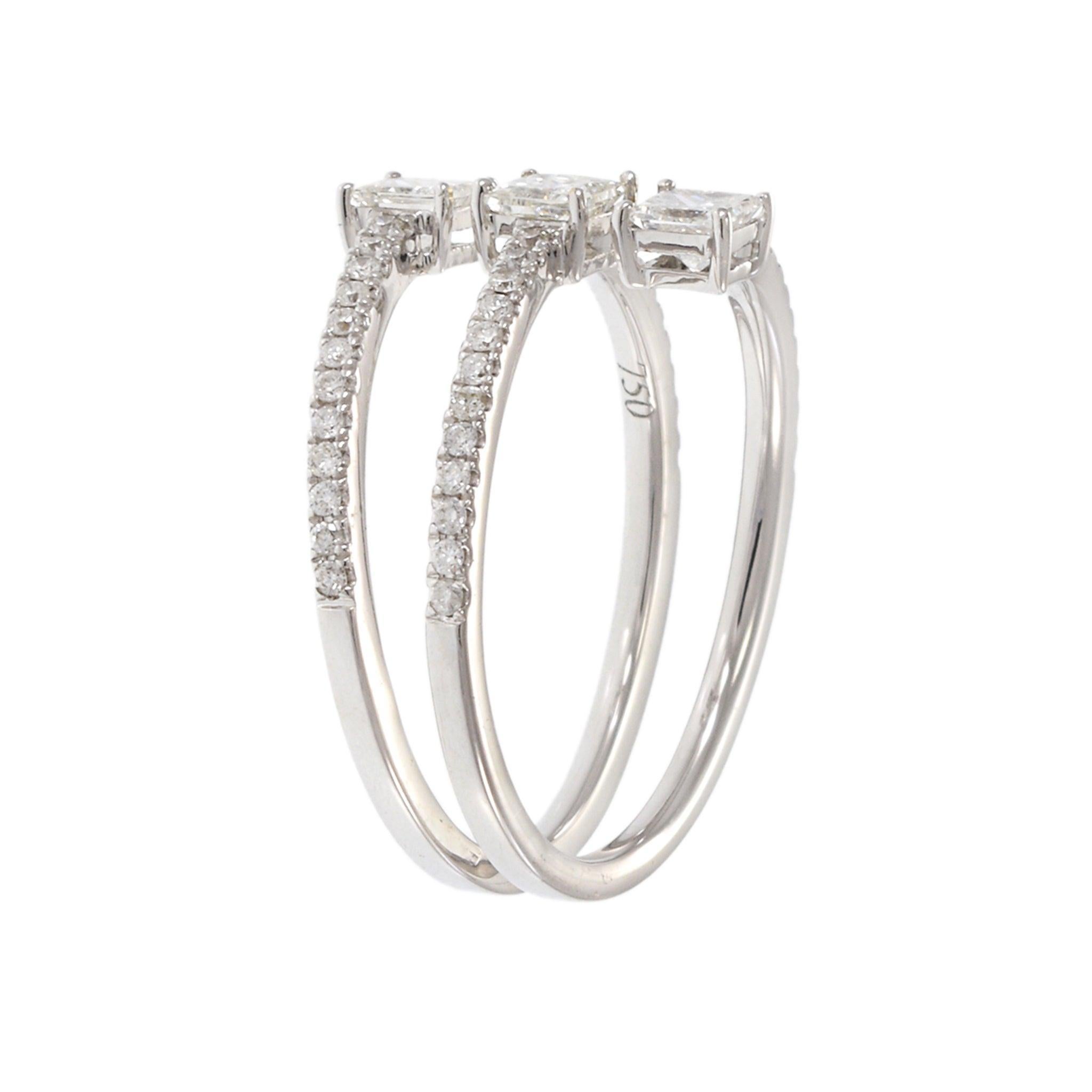 Taille princesse Bague enveloppante en or blanc 18KT avec diamants en vente
