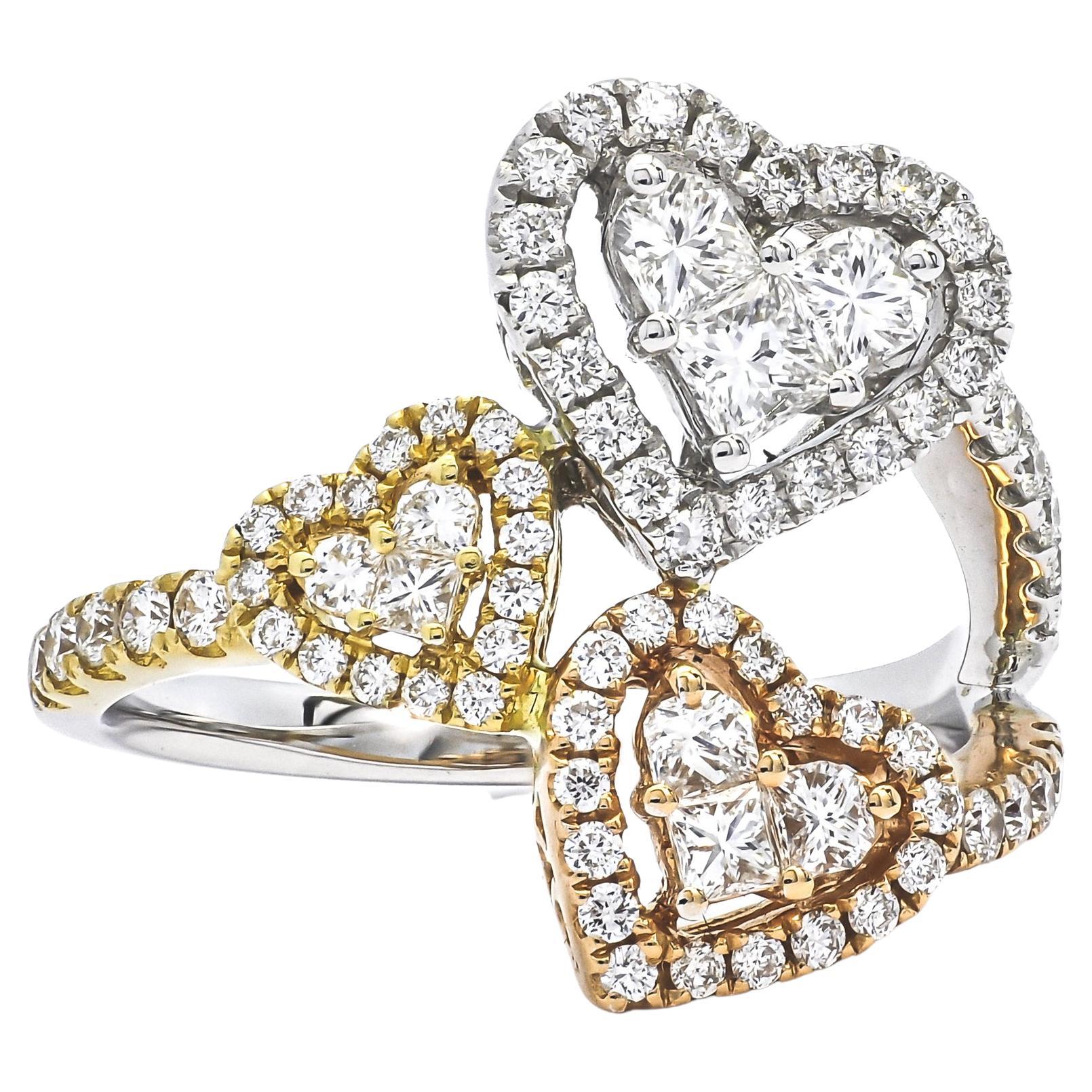 18KT White Gold Diamonds Dou Drop Cluster Statement Ring R079366 For