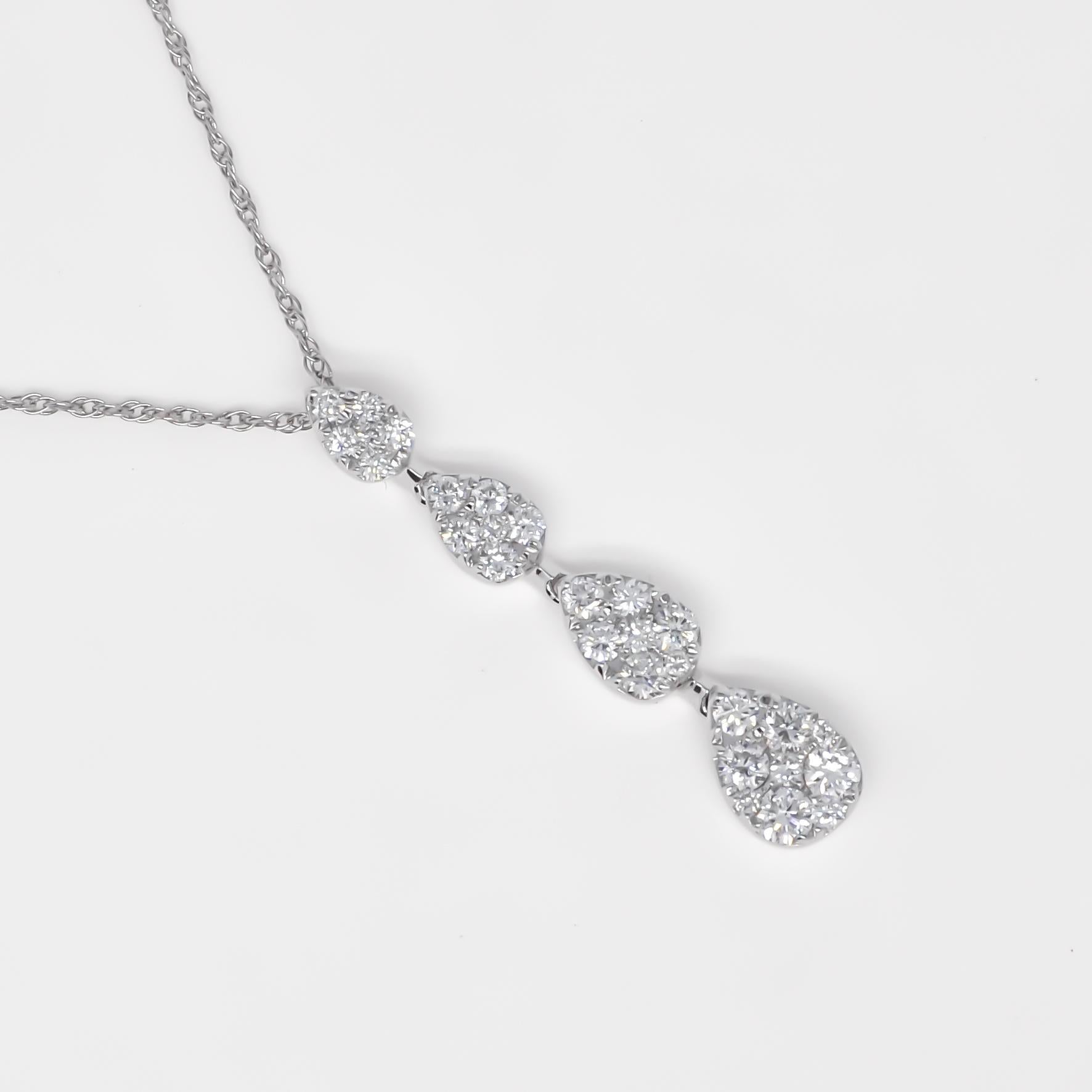 Art Nouveau Natural Diamonds 0.50 cts 19 Karat White Gold 4 Cluster Chain Pendant