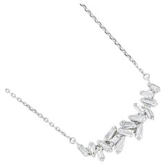 18KT Weißgold Diamanten Baguette Diamant Cluster Bar Art Deco Anhänger Halskette
