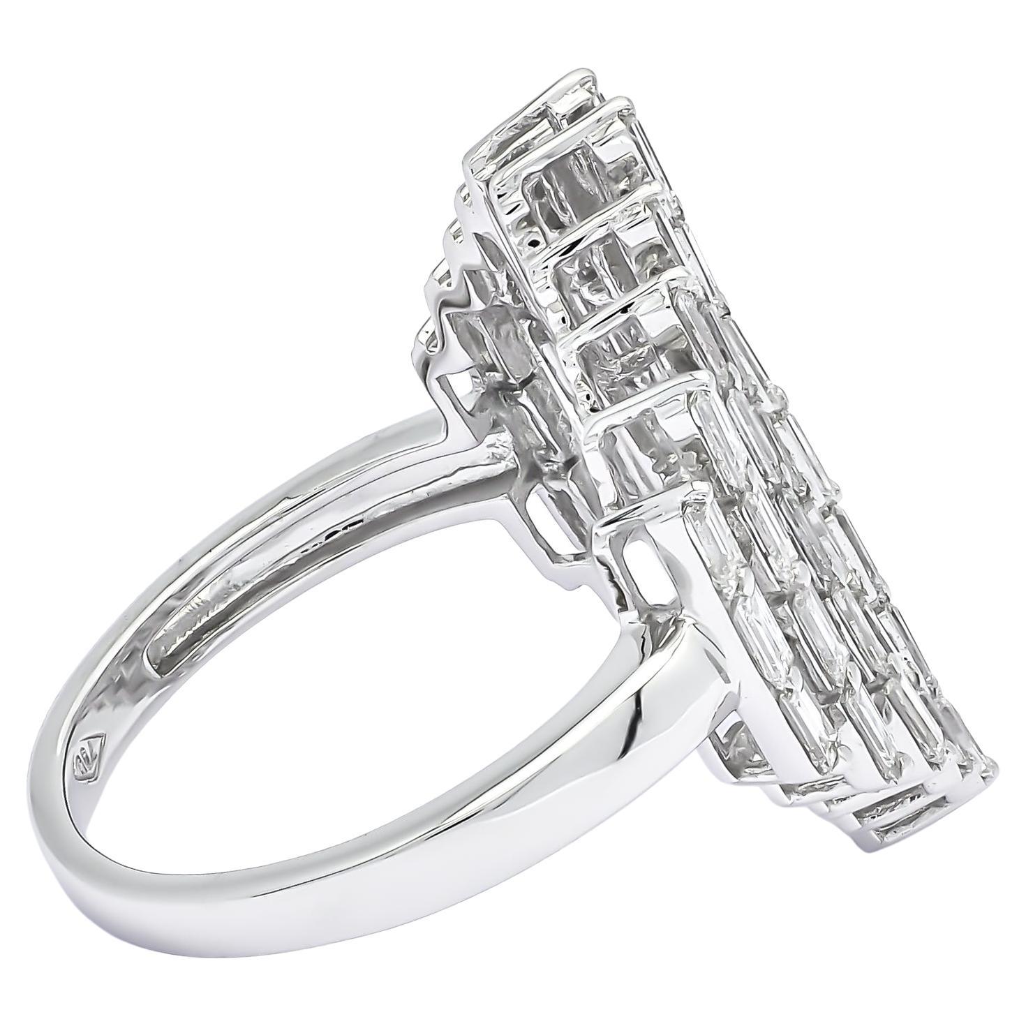 Bold Geometric Vertical Settings of Baguette Diamonds Impart Light-Catching Sparkle From Every Angle of This Statement-Making White Gold Ring

Architectural Steeple Shape Ring of 18k white Gold Multi Row of Baguette Diamonds is Giving This Glamorous