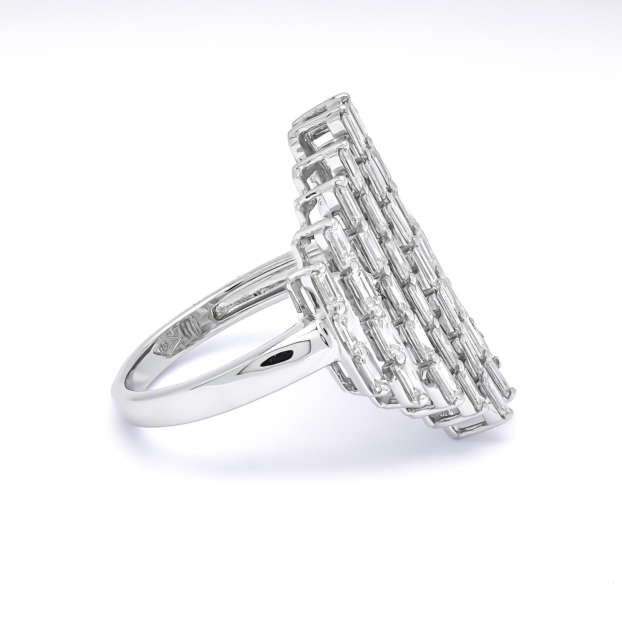 Women's or Men's 18KT White Gold Diamonds Baguette Multi Art Deco Steeple Shape Statement Ring For Sale