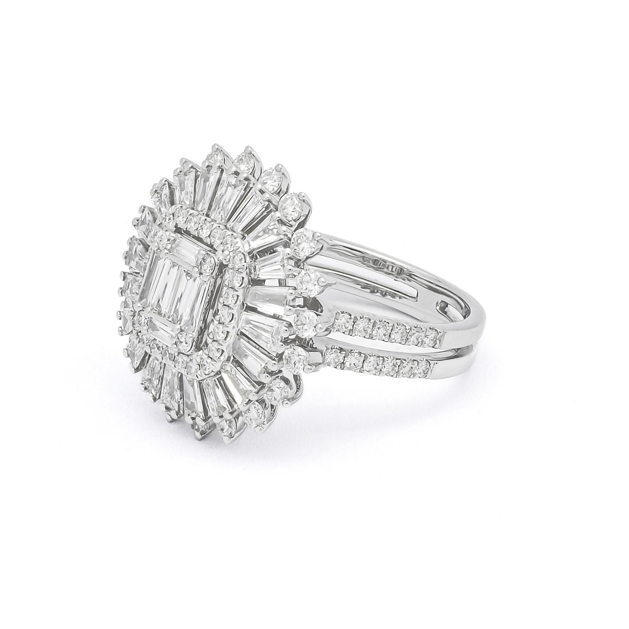 Modern Natural Diamond Ring 1.72 cts 18KT White Gold Diamonds Cluster Statement Ring For Sale