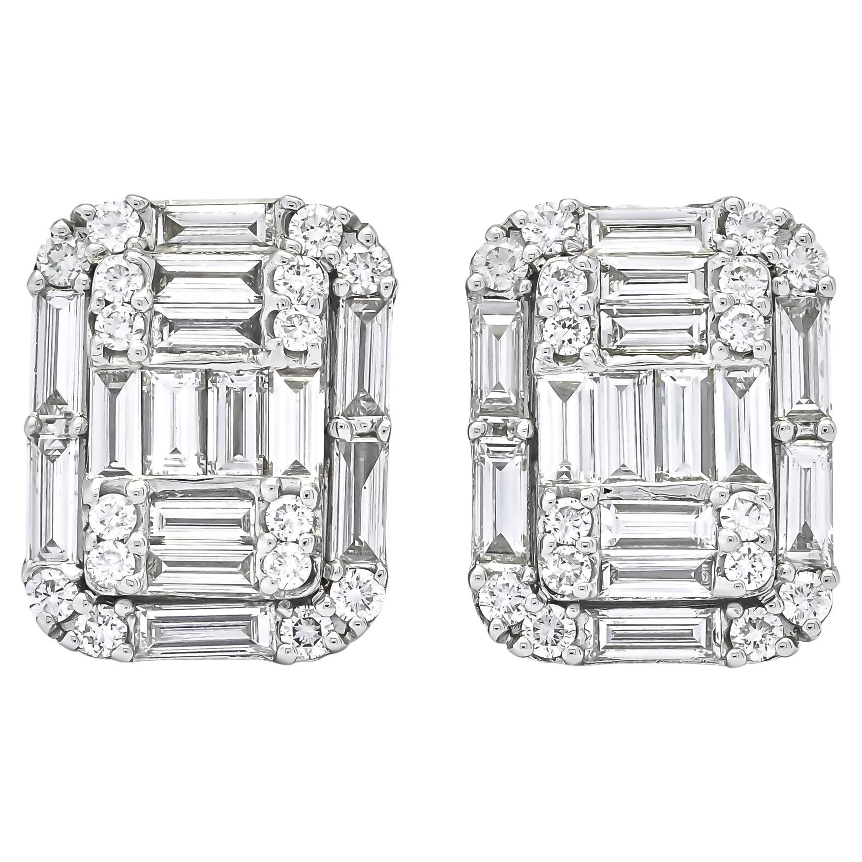 Natural Diamond 3.80 Carats 18Karat White Gold Modern Cluster Stud Earrings For Sale