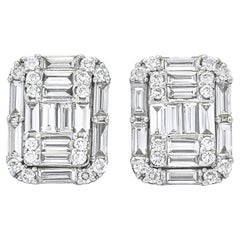 Natural Diamond 3.80 Carats 18Karat White Gold Modern Cluster Stud Earrings