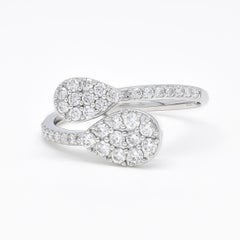 Natural Diamond 0.60 carats 18KT White Gold Double Cluster Bypass Ring