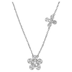 Natural Diamond 0.51 carats 18 Karat White Gold Flower Chain Pendant Necklace