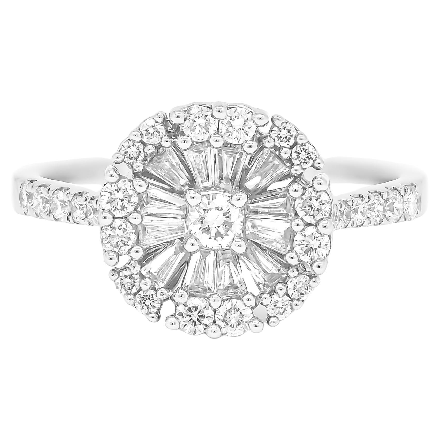 18KT White Gold Diamonds Flower Star Burst Fashion Ring R074690