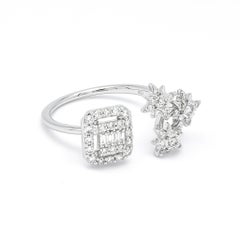 Natural Diamonds 0.45 Carats 18KT White Gold Ring Star Burst Statement Ring