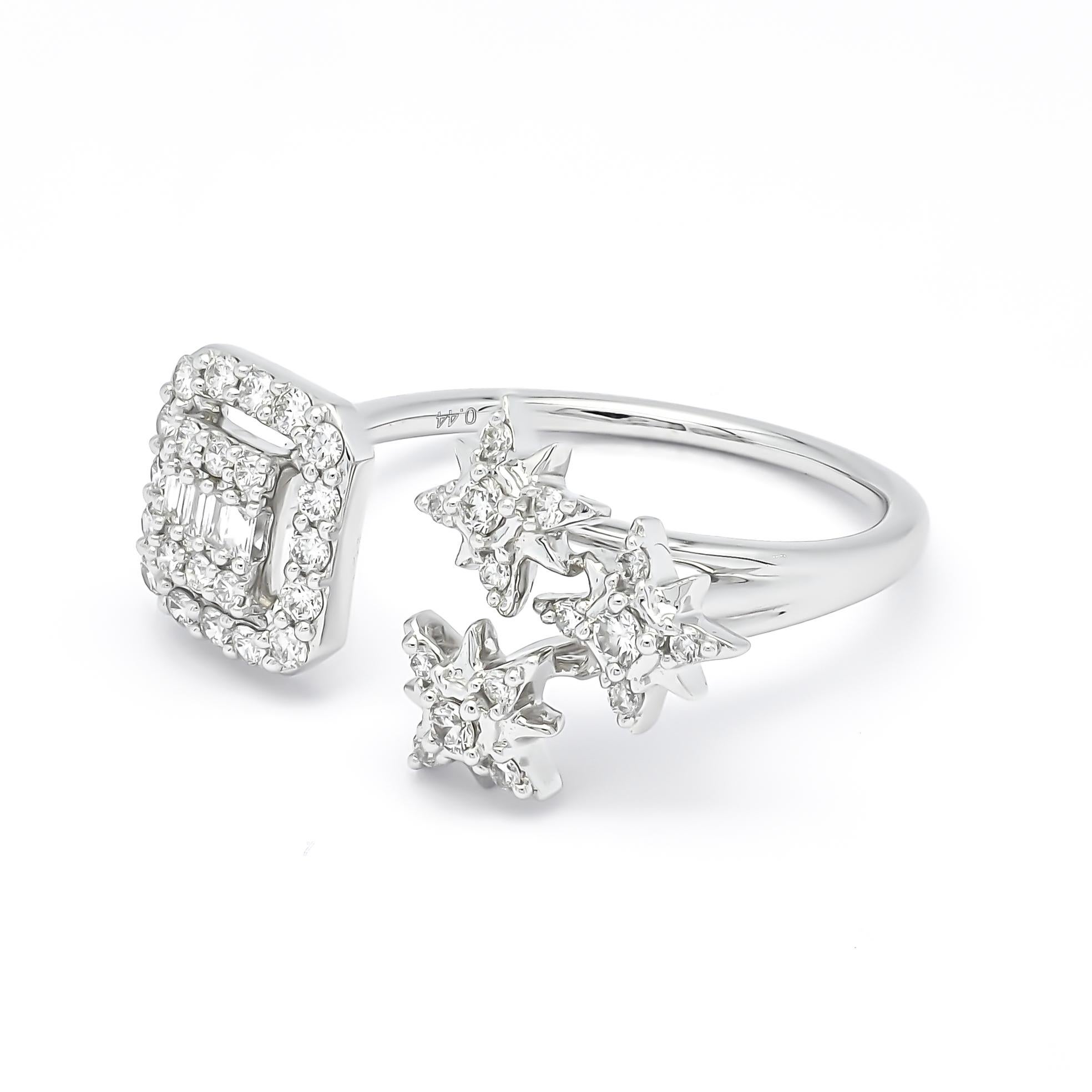 Art Deco 18KT White Gold Diamonds Open Ring Star Burst Halo Statement Ring R085742 For Sale