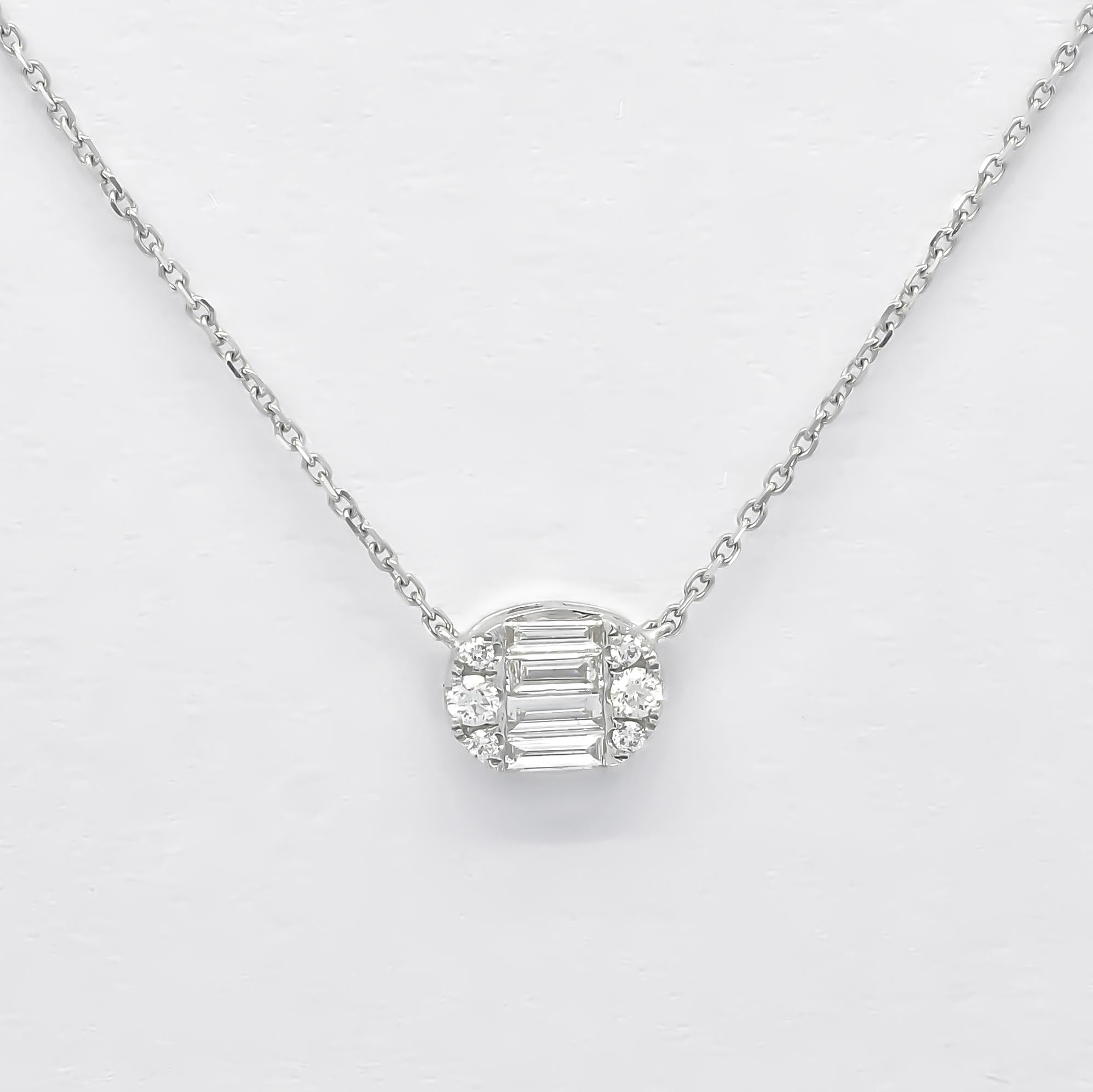 Baguette Cut Natural Diamond Pendant 0.40 cts 18KT White Gold Oval Shape Chain Necklace   For Sale