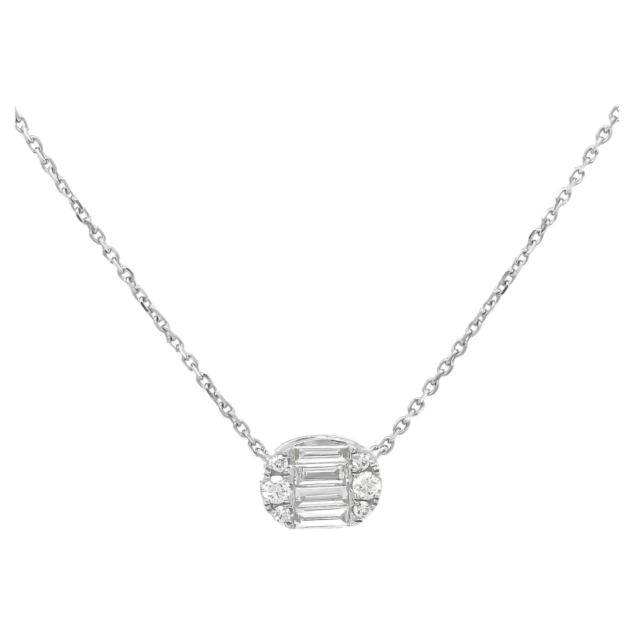 Halskette in ovaler Form mit natürlichem Diamant-Anhänger 0,40 Karat 18KT Weißgold  