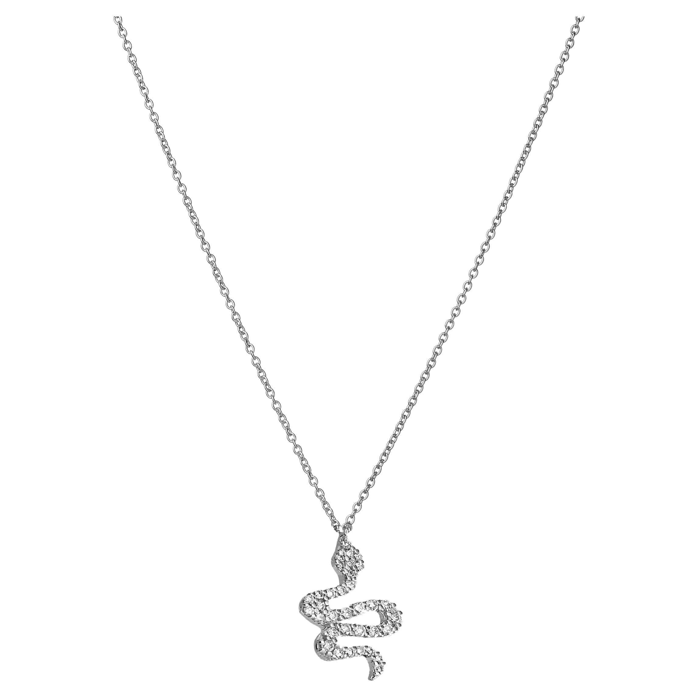 18KT White gold & diamonds snake necklace  For Sale