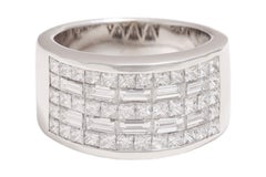18kt White Gold Dome Ring With Square and Baguette Cut Diamonds