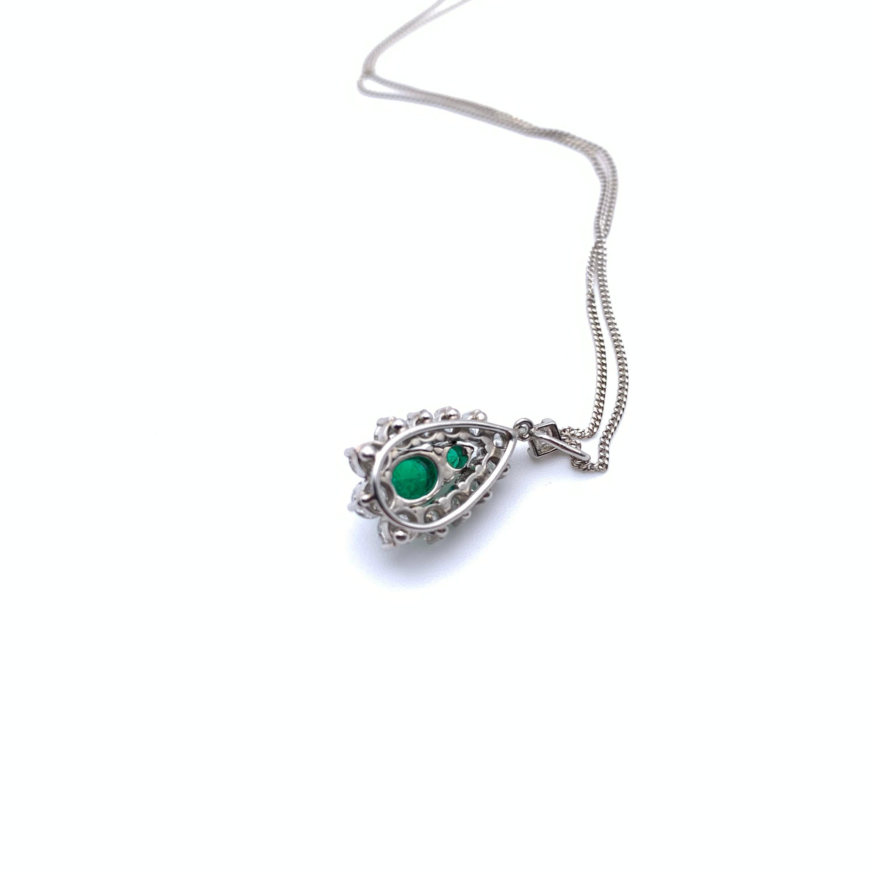 Neoclassical 18KT White Gold Double Emerald and Diamond Necklace For Sale