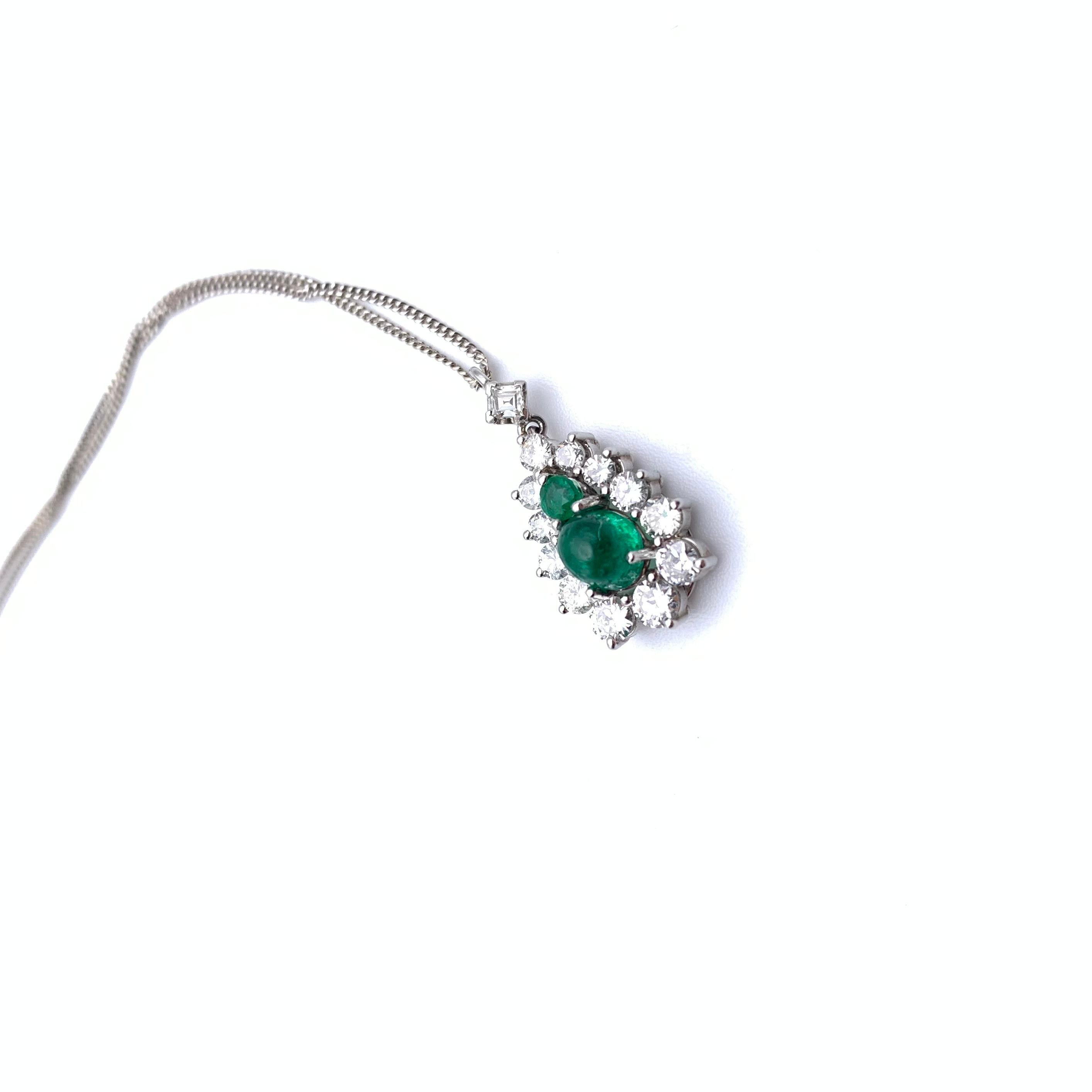 18KT White Gold Double Emerald and Diamond Necklace In Good Condition For Sale In Lynchburg, VA