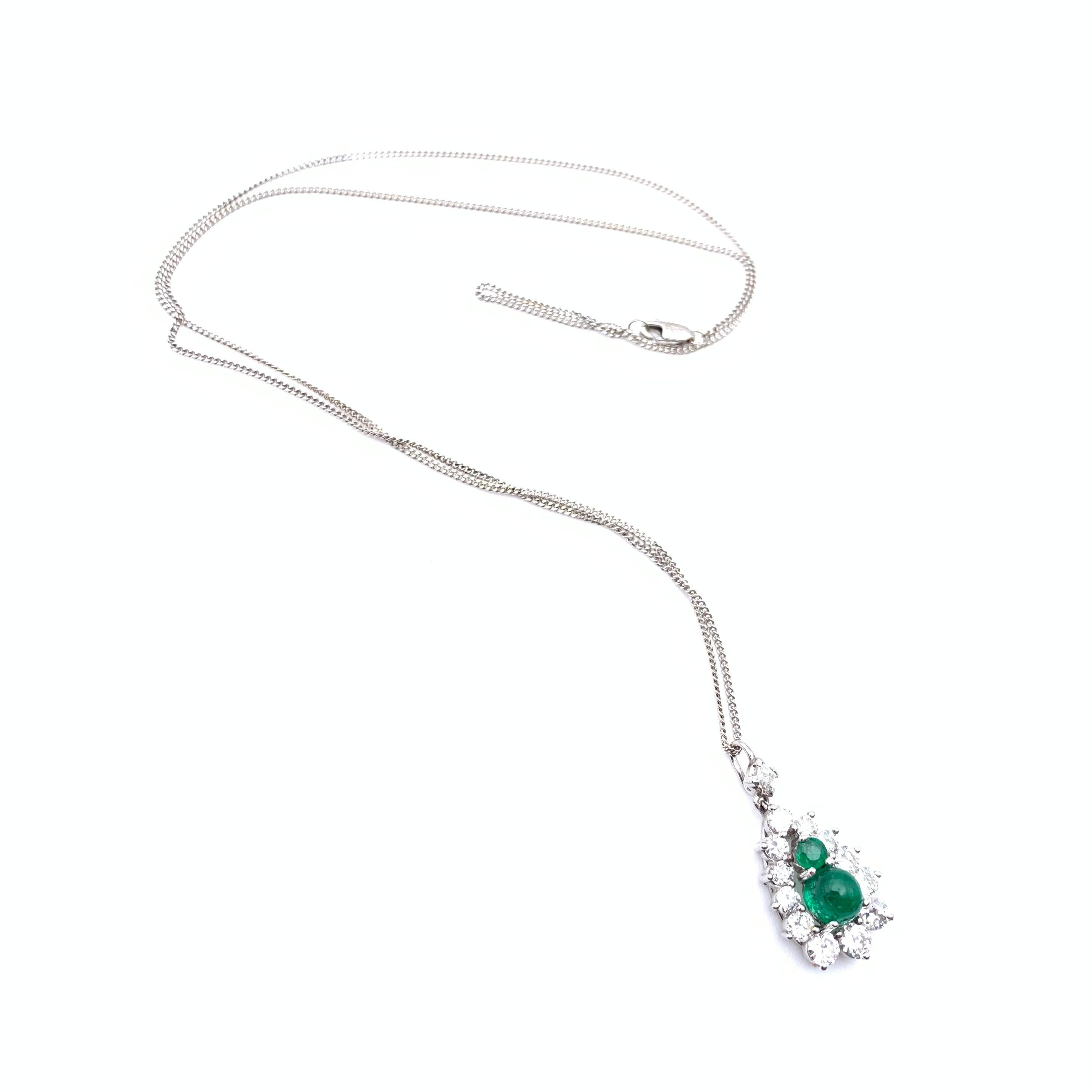 Women's 18KT White Gold Double Emerald and Diamond Necklace For Sale