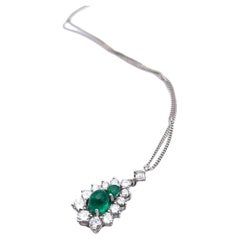 18KT White Gold Double Emerald and Diamond Necklace
