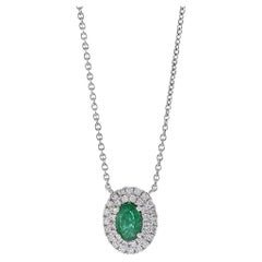 18KT White Gold Double Halo Emerald and Diamond Necklace