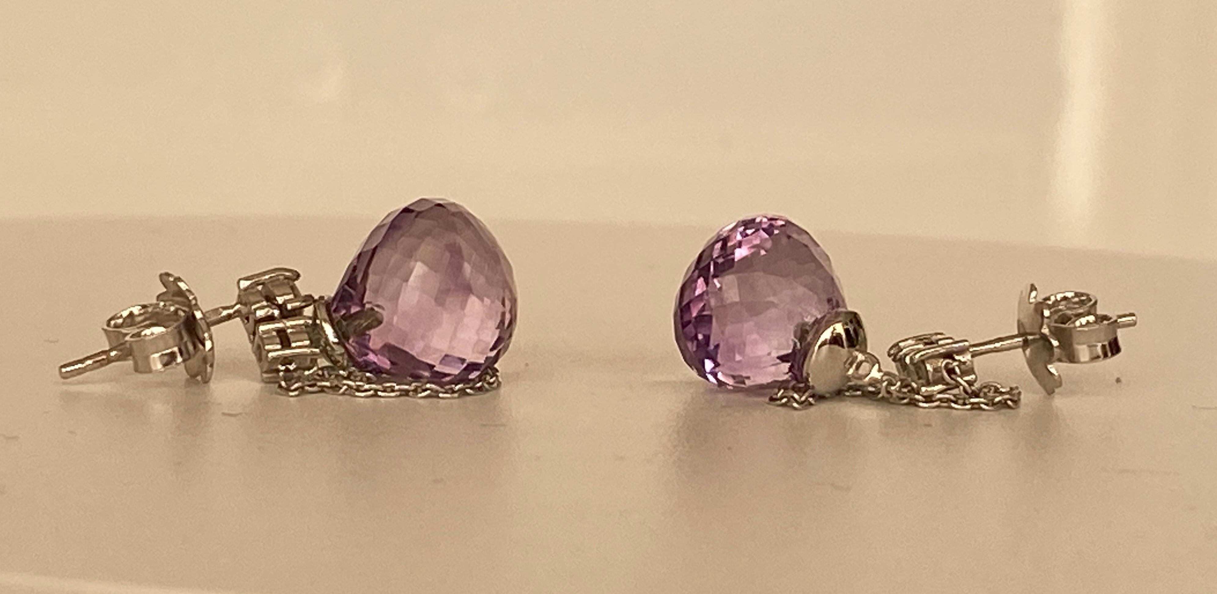 18kt White Gold Drop Earrings with Amethysts and diamonds For Sale 4