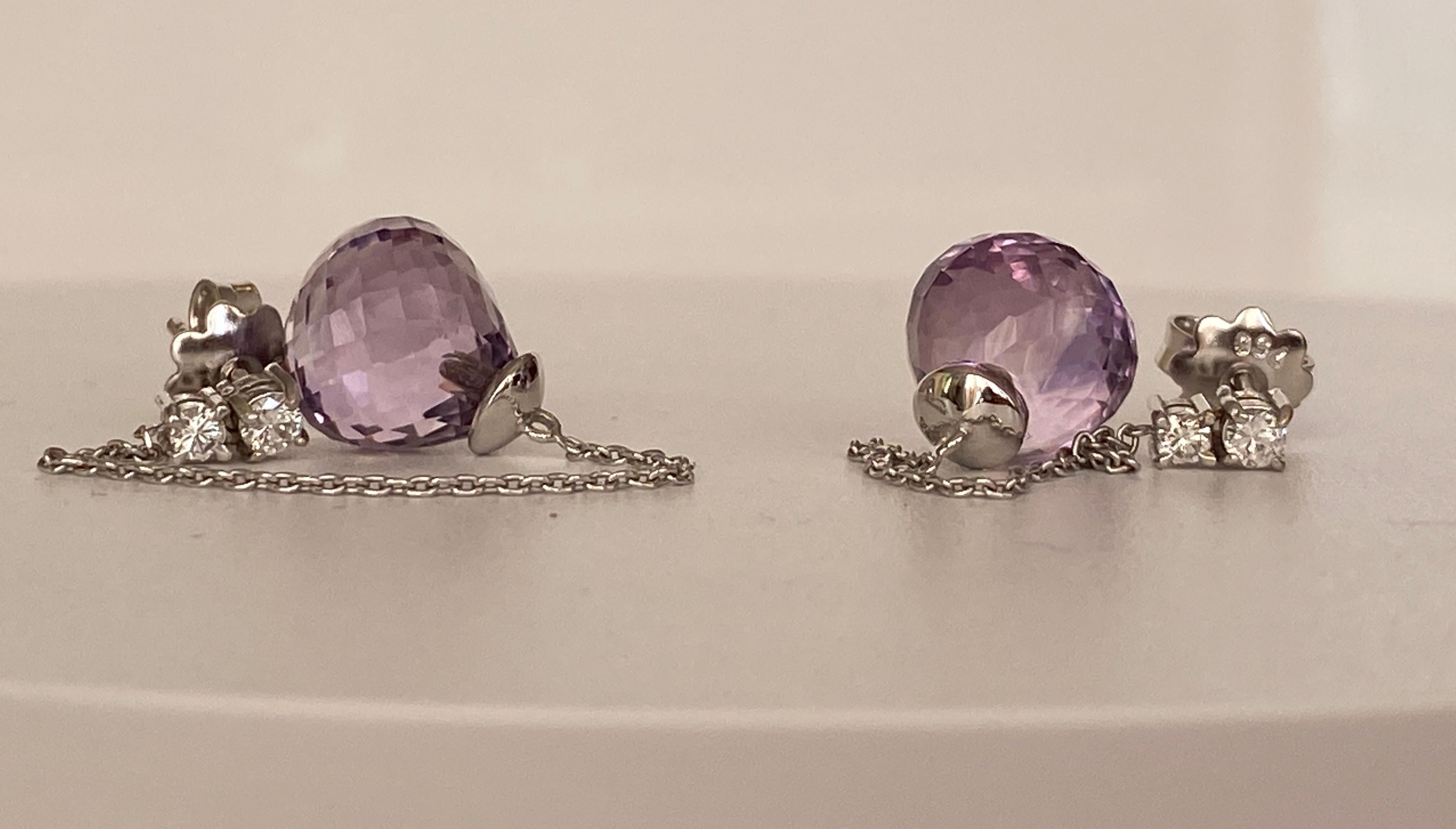 18kt White Gold Drop Earrings with Amethysts and diamonds For Sale 1