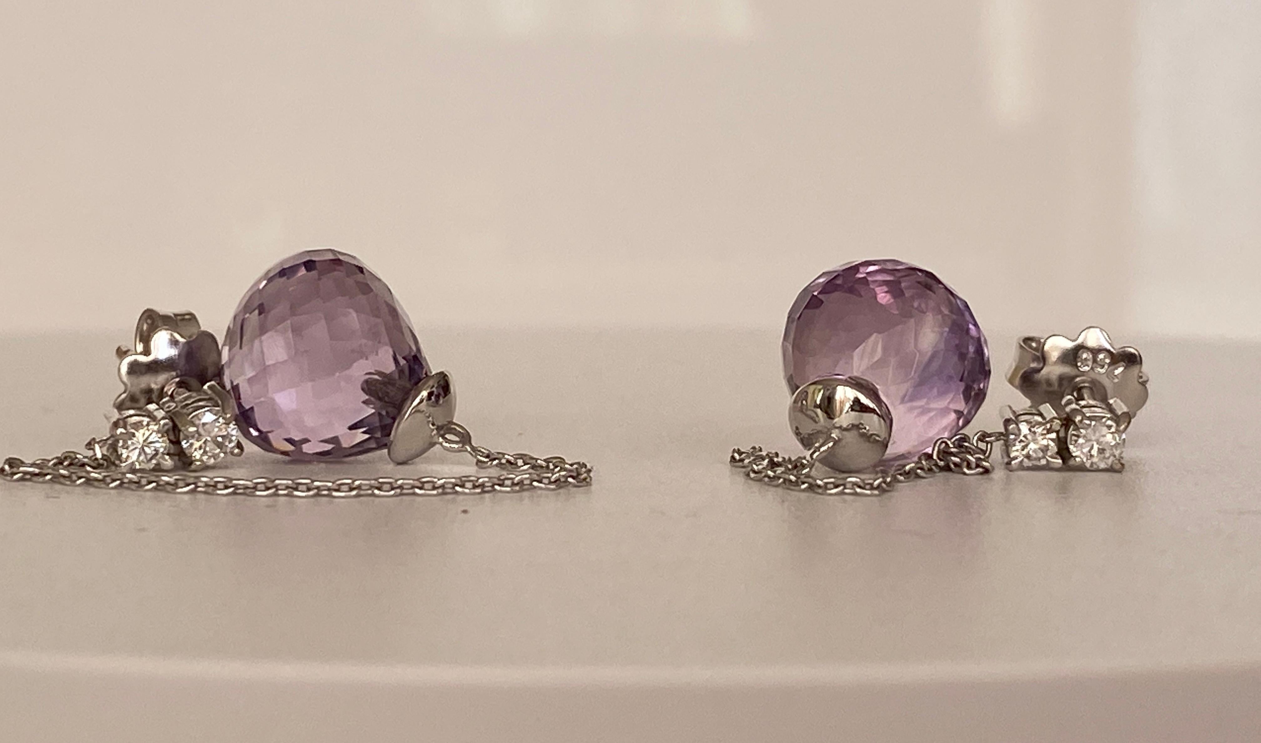 18kt White Gold Drop Earrings with Amethysts and diamonds For Sale 2