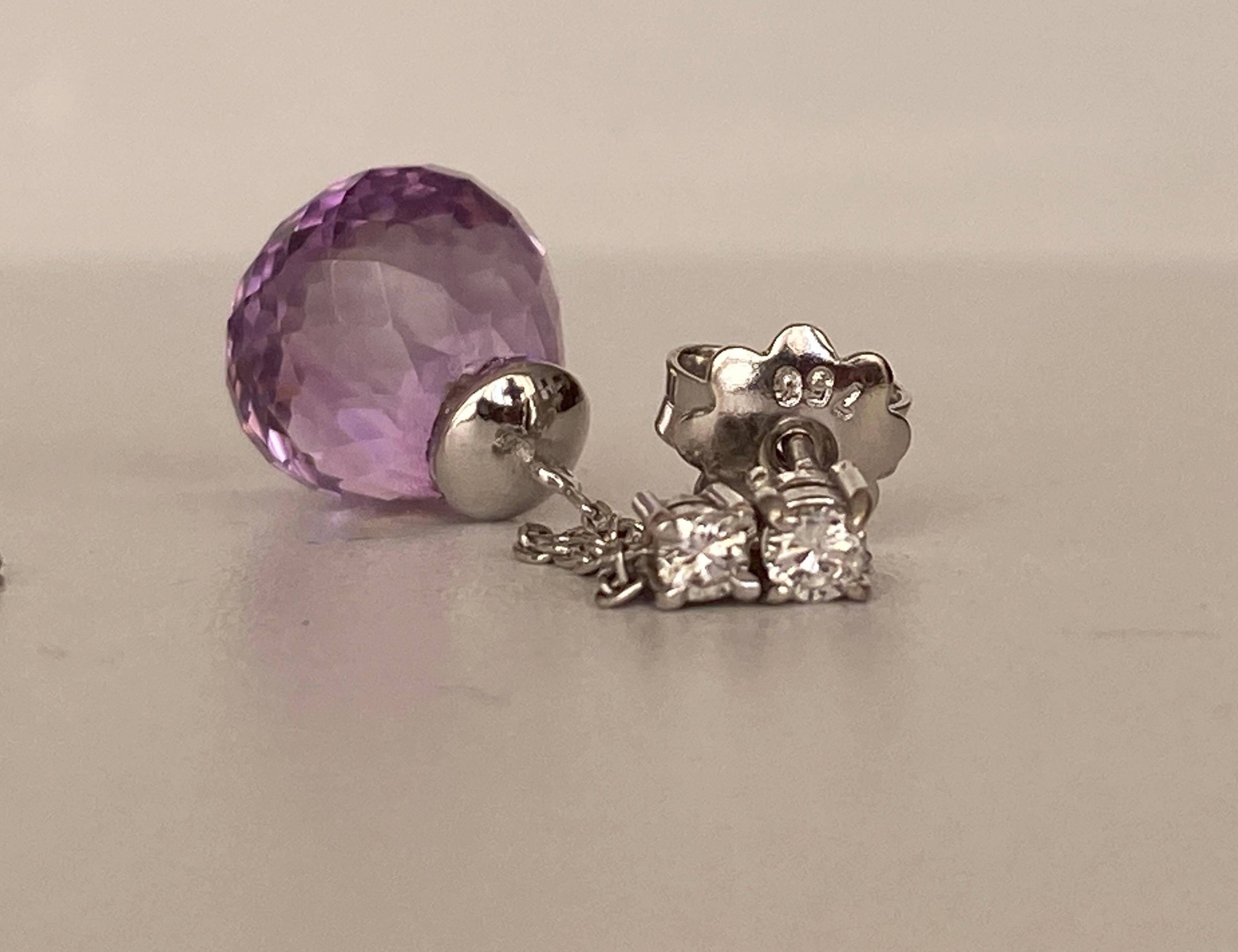 18kt White Gold Drop Earrings with Amethysts and diamonds For Sale 3