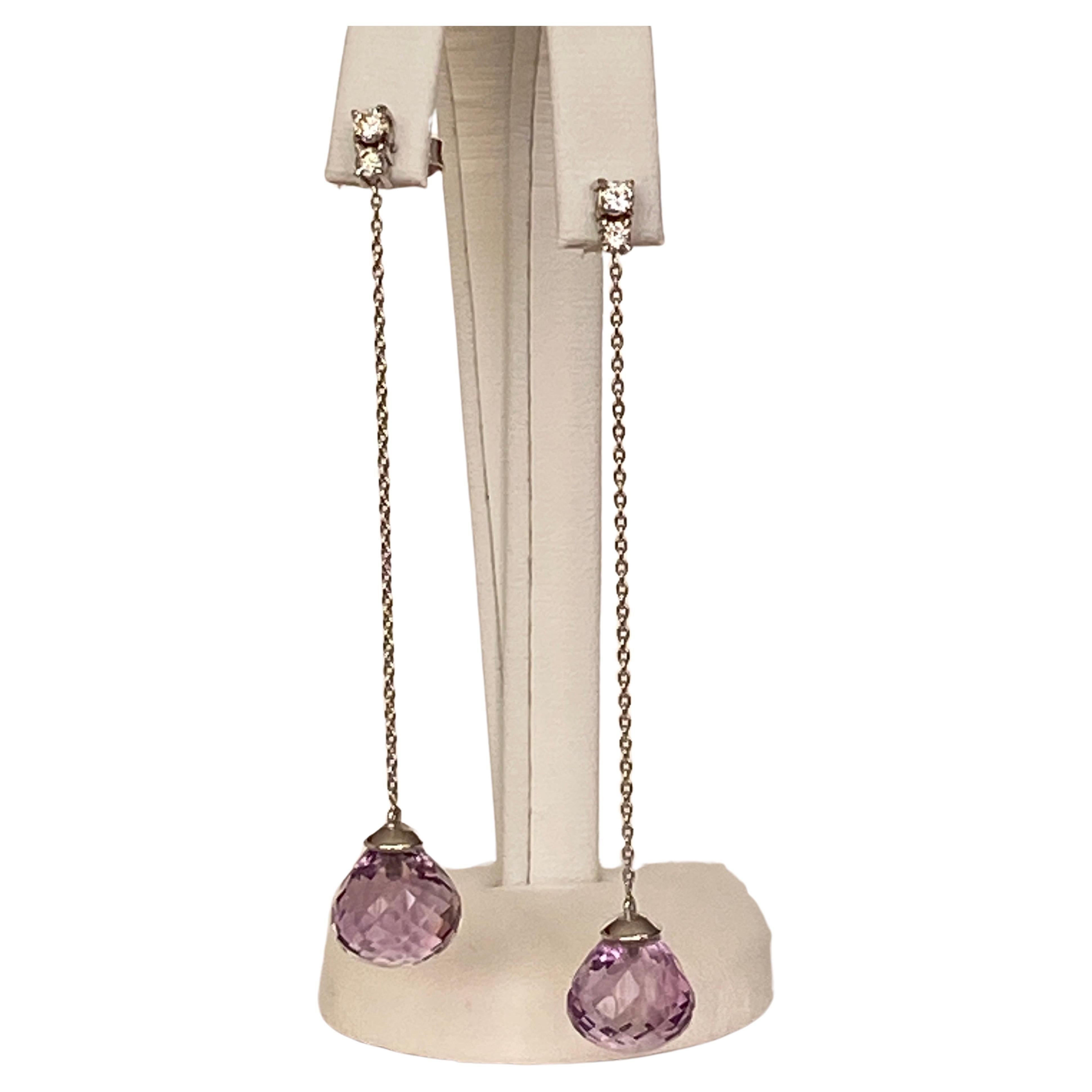 18kt White Gold Drop Earrings with Amethysts and diamonds For Sale