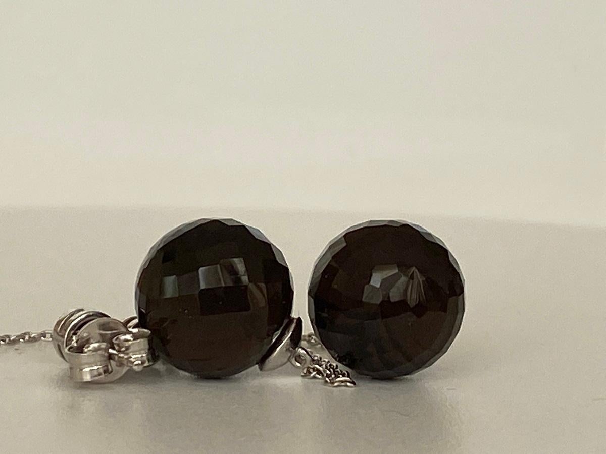Donna Orecchini pendenti in oro bianco 18kt con quarzo nero, zircone nero e diamanti in vendita