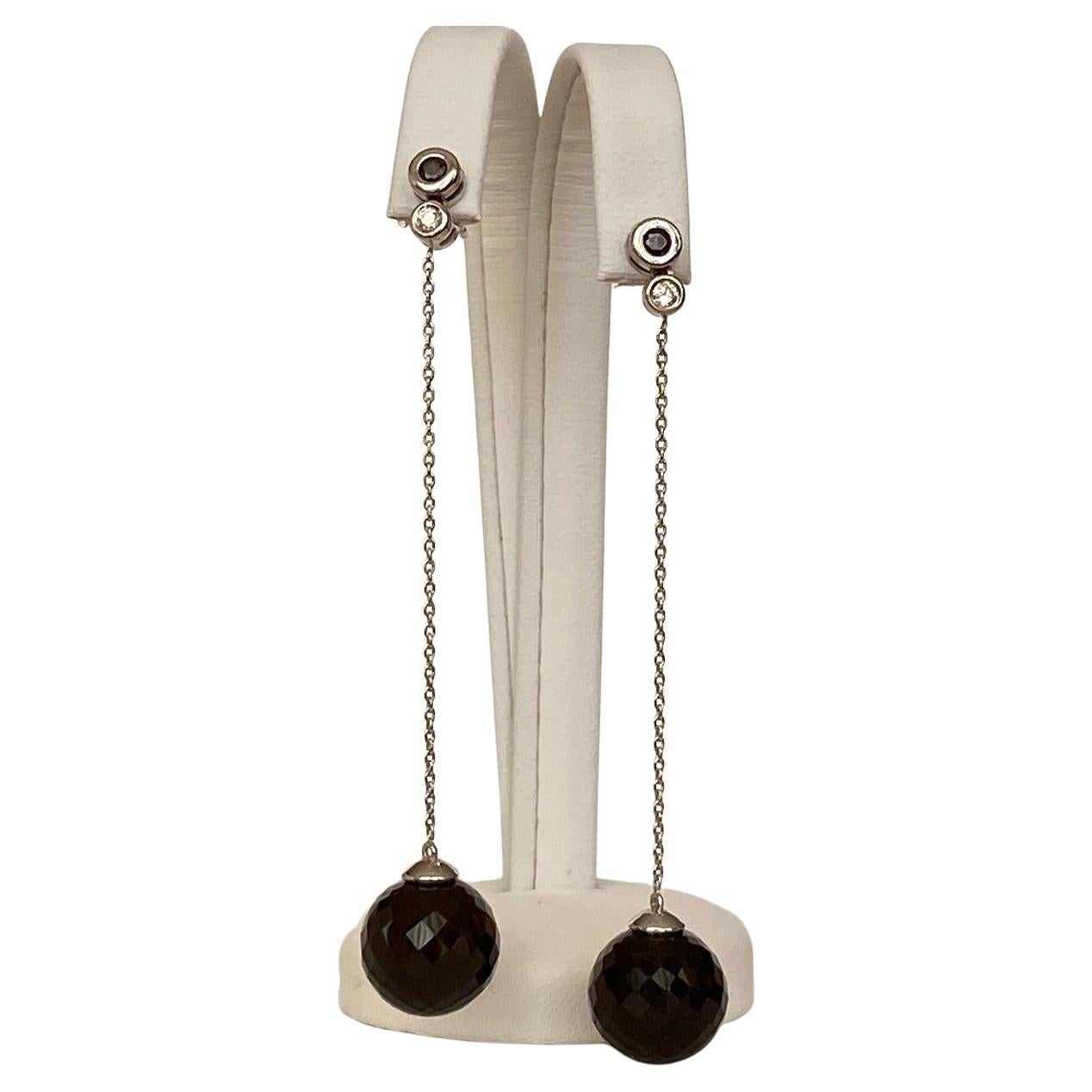 18kt White Gold Drop Earrings with black quartz, black zircon and diamonds