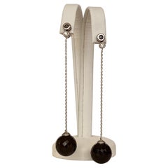 18kt White Gold Drop Earrings with black quartz, black zircon and diamonds