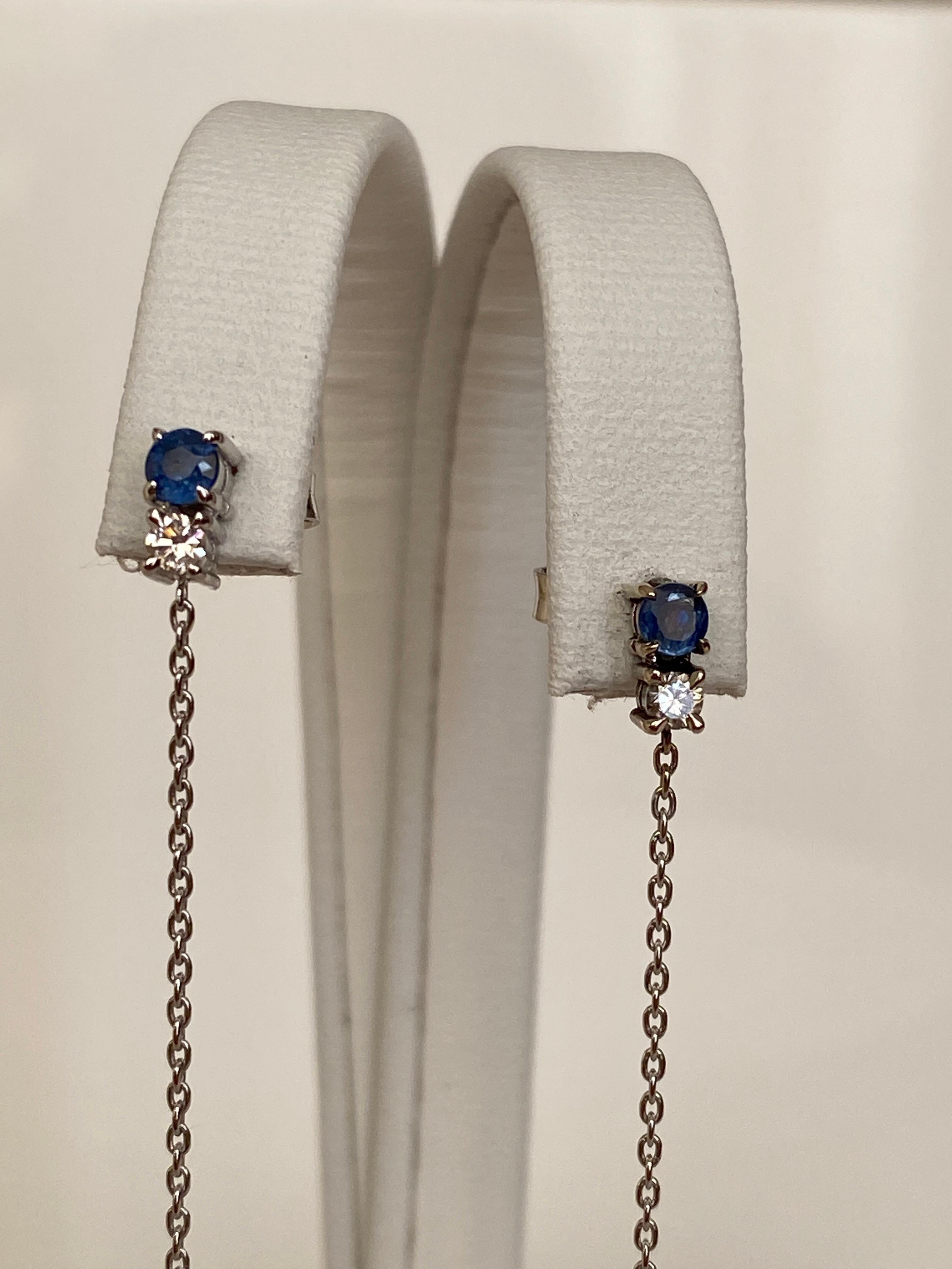 Orecchini pendenti in oro bianco 18kt con topazio blu di Londra, zaffiro e diamanti in vendita 1