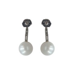 18kt White Gold Earring With South Sea Pearl & Baguette Earrings