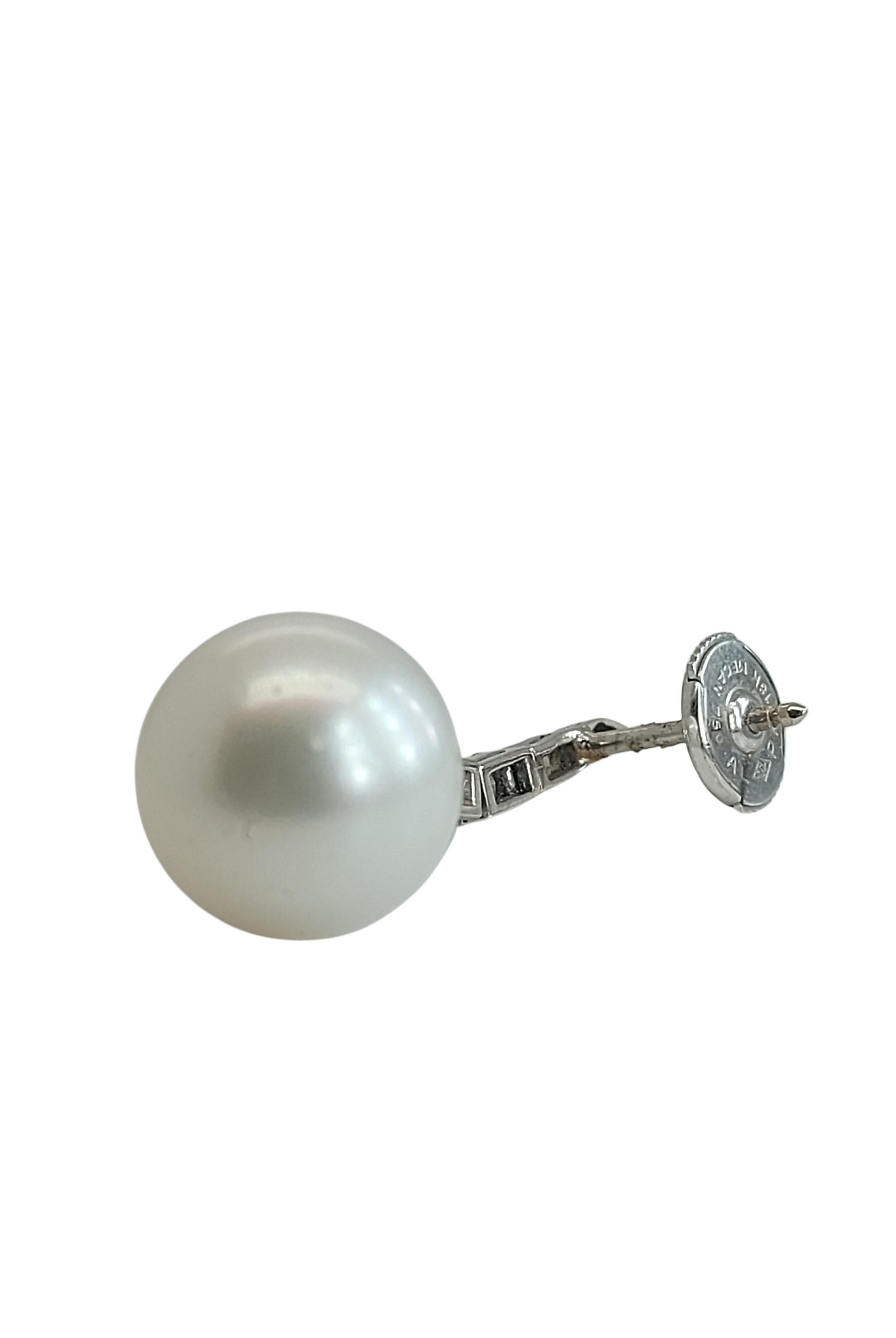 Artisan 18kt White Gold Earring With South Sea Pearl & Baguette Earrings For Sale