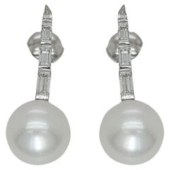 18kt White Gold Earring With South Sea Pearl & Baguette Earrings